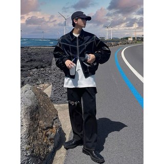 SEMPLICITA 正韓美式外套 厚磅硬挺皮革雙拉鍊反車線皮外套