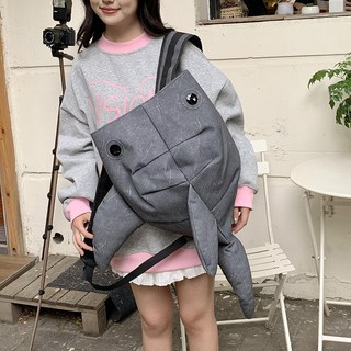 新奇鯊魚造型雙肩包 - 個性搞怪大容量背包 - 男女中性街頭潮流包, 黑色