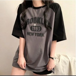 나인테일 여름 여성 캐주얼 브룩클린 나그랑 배색 박시한 오버핏 라운드넥 반팔티 4컬러