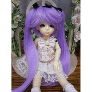 【霖霏】【BJD娃娃－1/6及1/4假髮可用】初音型雙馬尾假髮 (可頭圍15-18公分可用), 1個, 藍綠/1/3