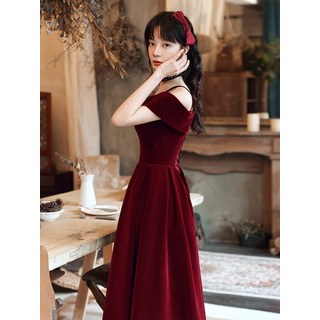 엠파이어드레스 파티 댄스 결혼식 원피스 오프숄더 본식 연주회 만삭 오간자 볼레로 빅사이즈 레드 토스트 드레스 새로운 신부 작은 약혼 드레스 여성 하이 엔드 이브닝 드레스 스커트 프랑스 스타일