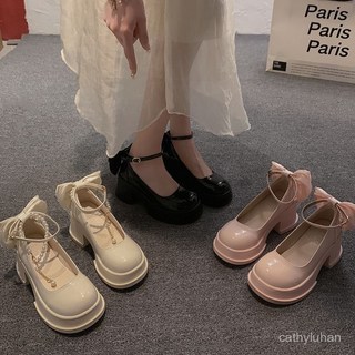 優選大碼瑪麗珍女鞋 日系蝴蝶結粗跟單鞋, 米色升級版,35