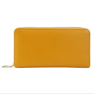 LIZDAYS 真牛皮大容量多夾層防盜刷拉鍊長夾 芥末黃 #65111