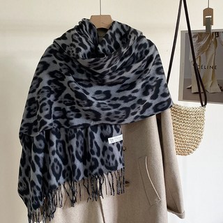 小衆設計甜酷復古豹紋流蘇圍巾女2024新款千禧辣妹風秋冬加厚披肩