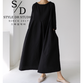 스타일닥터 여성원피스 린넨 원피스 롱 빅사이즈원피스 춘추 긴팔원피스 루즈핏 순색의 바캉스 원피스