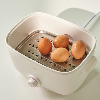 단미 사각 라면포트 멀티쿠커 전기 냄비 2.5L + 스텐 찜기 트레이 세트, MEK04(화이트)+스텐 찜기 트레이