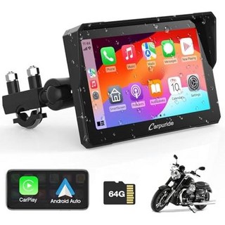 일본 직배송 Carpuride Carplay 무선 오토바이 내비게이션 안드로이드 오토 스탠드 포함 스마트 모니터 헬멧 호환 열 폭주 보호 5인치 502, 704