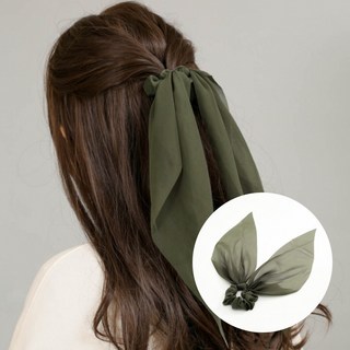 쉬폰 롱리본 곱창밴드 카키 곱창끈