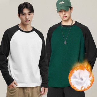 남자 기모티셔츠 가을 겨울 라운드넥 기본티 배색티 나그랑 롱슬리브 두꺼운 흰티 긴팔티