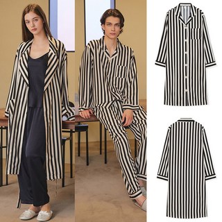 실크 로브 잠옷 가운 스트라이프 커플 텐셀 인견 원피스잠옷