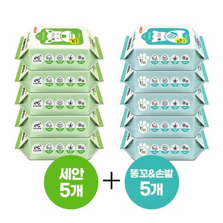 닥터티슈 세안+똥꼬/손발 혼합(3+3/5+5/10+10) 강아지물티슈 고양이물티슈 얼굴세정 엉덩이세정, 세안5개+똥꼬/손발5개