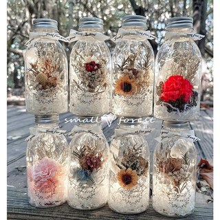 乾燥花康乃馨牛奶瓶花束，畢業、情人節、生日禮物，伴娘禮，婚禮小物, 迷你太陽花8(無禮盒、無燈串)