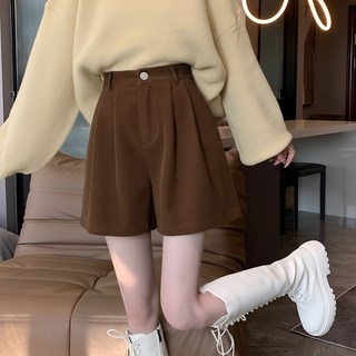 라뷰드 여성 코듀로이 뒷밴딩 하프 팬츠 겨울 봄가을 4부 와이드 바지 간절기 골덴 고무줄 반바지