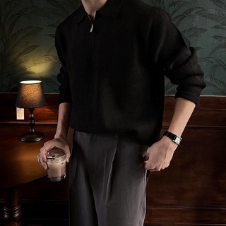 style dr 남자 머슬핏 반집업 니트 티셔츠 어깨넓어보이는 긴팔 니트