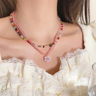 여성 레이어드 플라워 컬러 비즈 목걸이 A562