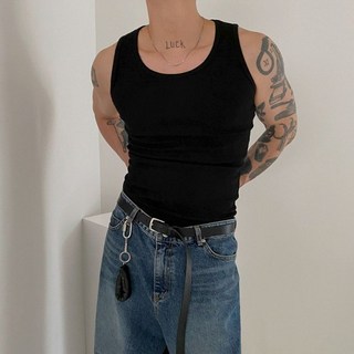 NEWMYQ美式純棉打底衫男背心，臺灣新款夏季純色百搭無袖T恤，運動健身修身坎肩
