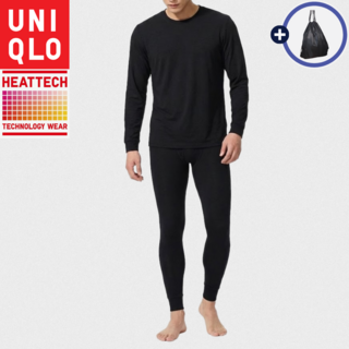 유니클로 히트텍 남성 상하의 세트 긴팔 티셔츠 타이즈 + VEL 파우치