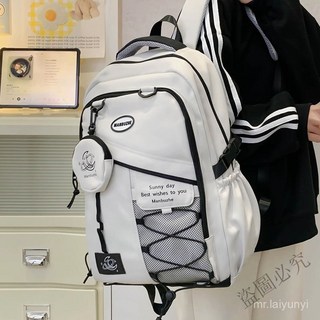 熱賣 書包減壓書包後背包多格層書包小衆設計雙肩包女學生書包大容量背包多功能後背包超輕旅行背包RJZ, 萬年百搭純黑色,普通複合布面料