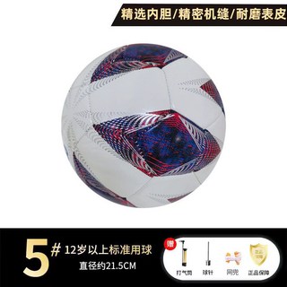 官方正品耐磨耐踢足球學生中學生世界盃專業足球正版加厚PVC5號球, 1個, 加厚白紅送【氣針+網袋+打氣筒】