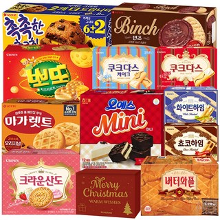 사무실 과자 세트 촉촉한초코칩1 크라운산도딸기1 버터와플1 뽀또치즈1 오예스미니1 화이트하임1 초코하임1 빈츠1 마가렛트1 쿠크다스케이크1 쿠크다스화이트1 몽실1, 1개