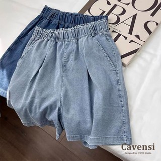 【Cavensi】全尺碼S-5XL 牛仔短褲女 薄款高腰闊腿五分褲