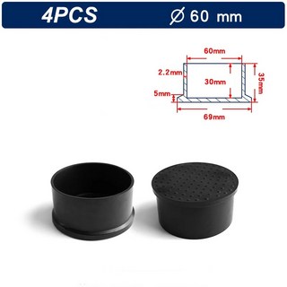 4PCS 22-80mm 라운드 블랙 PVC 부드러운 고무 파이프 슬리브 튜브 팁 프로텍터 가구 발 테이블 의자 다리 엔드 캡 커버, 60mm, 4개