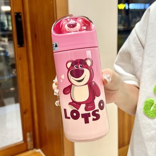 夏季保溫瓶 草莓熊系列保溫水壺 可愛吸管水杯 316不鏽鋼真空保溫運動保冰杯, 1個, 可夢草莓熊