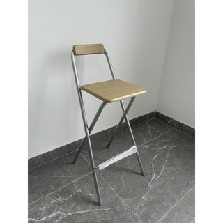 【椿嶼】吧臺高腳靠背折疊椅 收銀臺前臺家用高腳創意吧椅新品酒吧高吧椅, 75坐高銀管木紋, 1個