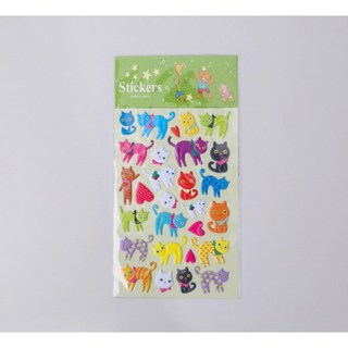 萱寶媽咪baby童裝館 聖誕節泡泡貼3D立體水晶寶石貼紙，閃亮燙金鑽石裝飾，多款動物交通工具造型泡綿立體貼紙, 017小貓咪泡泡貼