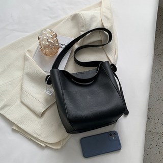 韓版休閒女包 多功能單肩斜挎手提包 大容量耐磨托特包, 黑色