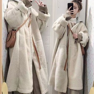 大尺碼連帽羊羔絨外套 (L-4XL) 寬鬆顯瘦拼接長款外套 秋冬新款大碼女裝