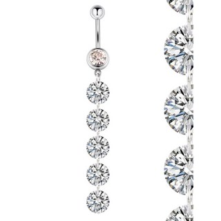 D4 閃爍吊墜 多鑽垂墜式 肚臍環 長墜 肚臍釘 肚臍扣 防過敏 醫用鋼 粗針, 1個