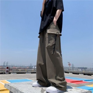 專櫃清倉日系重工港風工裝褲休閒寬鬆高街闊腿直筒大口袋闊腿長褲