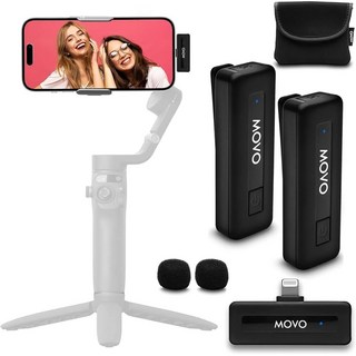 비디오 녹화용 Movo 무선 미니 DI iPhone 마이크 브이로그 콘텐츠 제작 팟캐스트 유튜브 틱톡용 라발리에, 2 Transmitters