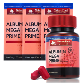 네이처푸드 알부민 메가프라임 고함량 식약처 인증 haccp 영양제 먹는알부민, 3개, 60정
