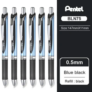 6pcs 일본 펜텔 젤 BLN75TL 빠른 건조 대용량 멀티 컬러 간단한 바늘 유형 사무실 로그인 편지지, 01 Blue black