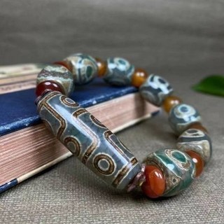 藏傳綠瑪瑙天珠手串民族風九眼天珠三眼包漿DIY天眼復古男女款手鍊