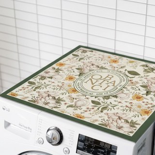 드럼 세탁기커버 건조기 덮개 방수 매트 김치 냉장고 커버, 그린플라워60x60, 그린플라워