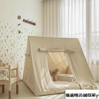 室內室外帳篷韓式兒童帳篷室內三角遊戲屋寶寶家用印第安玩具屋實木城堡加厚－, 1個, 三角加厚帆布帳篷 送彩旗+小串燈,實木 長120寬120高104cm