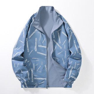 雙面穿印花夾克 男士春秋寬鬆運動風衣外套