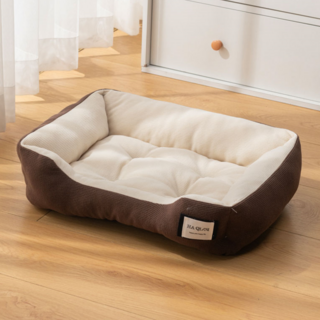 프리픽 포근한 강아지 사각 방석 극세사 쿠션 침대, 1개, 브라운