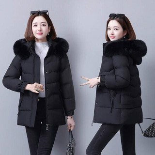 連帽鋪棉防風外套 防寒保暖中長版棉服女