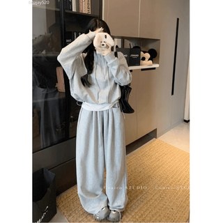 韓系立領衛衣運動套裝女2025新款秋冬慵懶寬鬆高級感衛褲兩件套潮