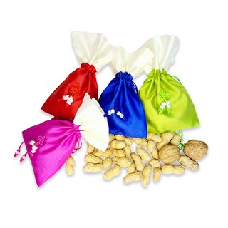 정월대보름 부럼 실크사각주머니 중 피땅콩60g + 호두2알 견과류, 1set, 땅콩60g+호두2알