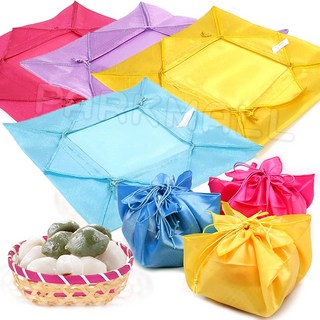 핑크 떡바구니 보자기세트 (유치원 송편만들기 대나무바구니 떡채반 선물 바구니 계란 부활절, 바구니+보자기블루, 1개