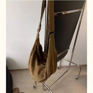 日系復古 餃子包 大容量 斜背包 韓版質感鬆軟, 棕色, 棕色