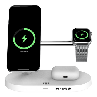 로랜텍 아이폰 애플워치 에어팟 맥세이프 고속 무선충전기, 화이트, 1개