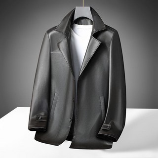 美胖穿搭 皮衣外套 男 中年翻領西裝休閒皮夾克短版加絨春秋款