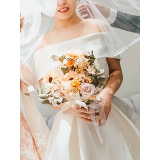 永生花捧花 新娘捧花 求婚捧花 告白花束, 奶油暖黃色系,大型24-34cm