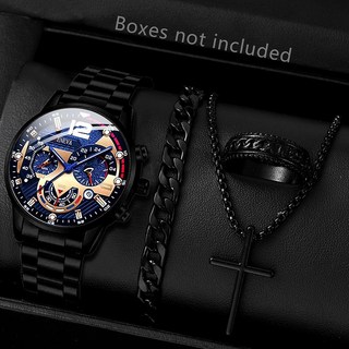 商務男士石英腕錶 假三眼設計 日曆顯示 夜光指針 羅馬刻度